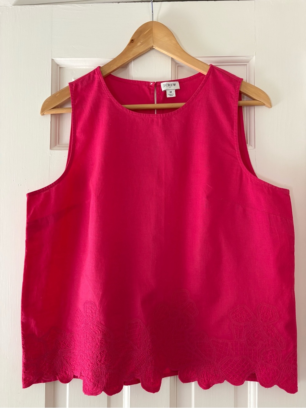 J. Crew Bright Pink Sleeveless Scalloped-Hem Tank